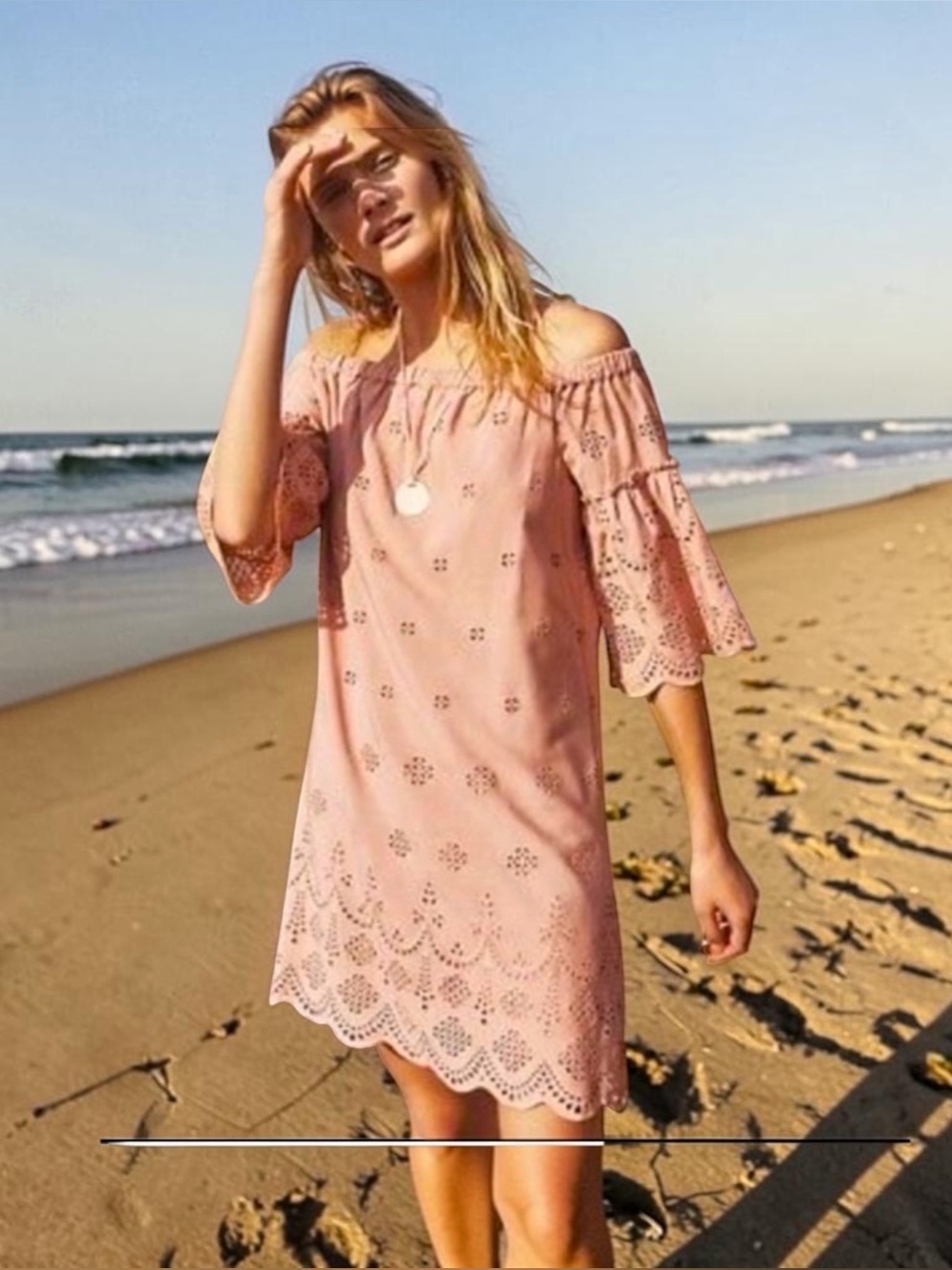 Madewell Eyelet Off the Shoulder Dress Blush Pink, Size 4